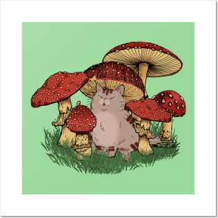 Kawaii Mushroom Cat Posters and Art